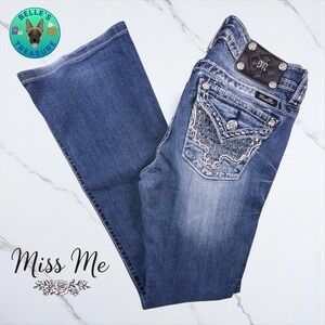 Miss Me Jeans Women 27 Mid Rise Boot Cut Mandala Embellished Pockets Denim 27x32